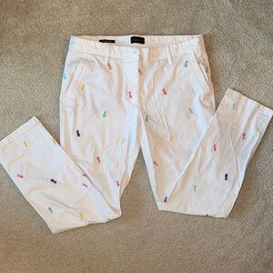 Talbots White Chinos Embroidered with Multicolor Pineapples